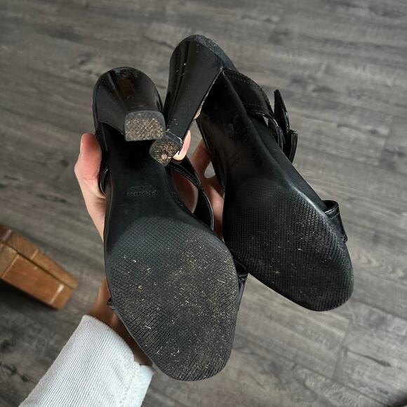 Rare Vintage Prada Sport Black Leather Wedge Chunky Buckle Pump Mule Heels - Picture 7 of 8